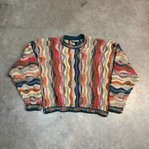 Vintage 90s Coogi Crewneck Sweater 3D Knit Textured Rainbow Colors Men's Size L